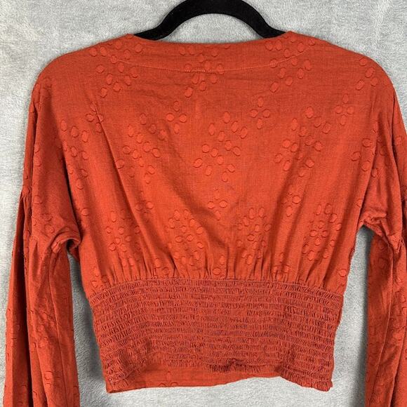 Free People Top Womens Extra Small Rust Long Sleeve Crop Peasant Boho Cottage - Picture 4 of 11